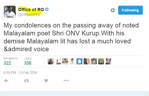 twitter condolences Rahul gandhi